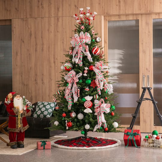 Glitzhome® 60" Red & Black Plaid Reversible Sherpa/Flannel Christmas Tree Skirt